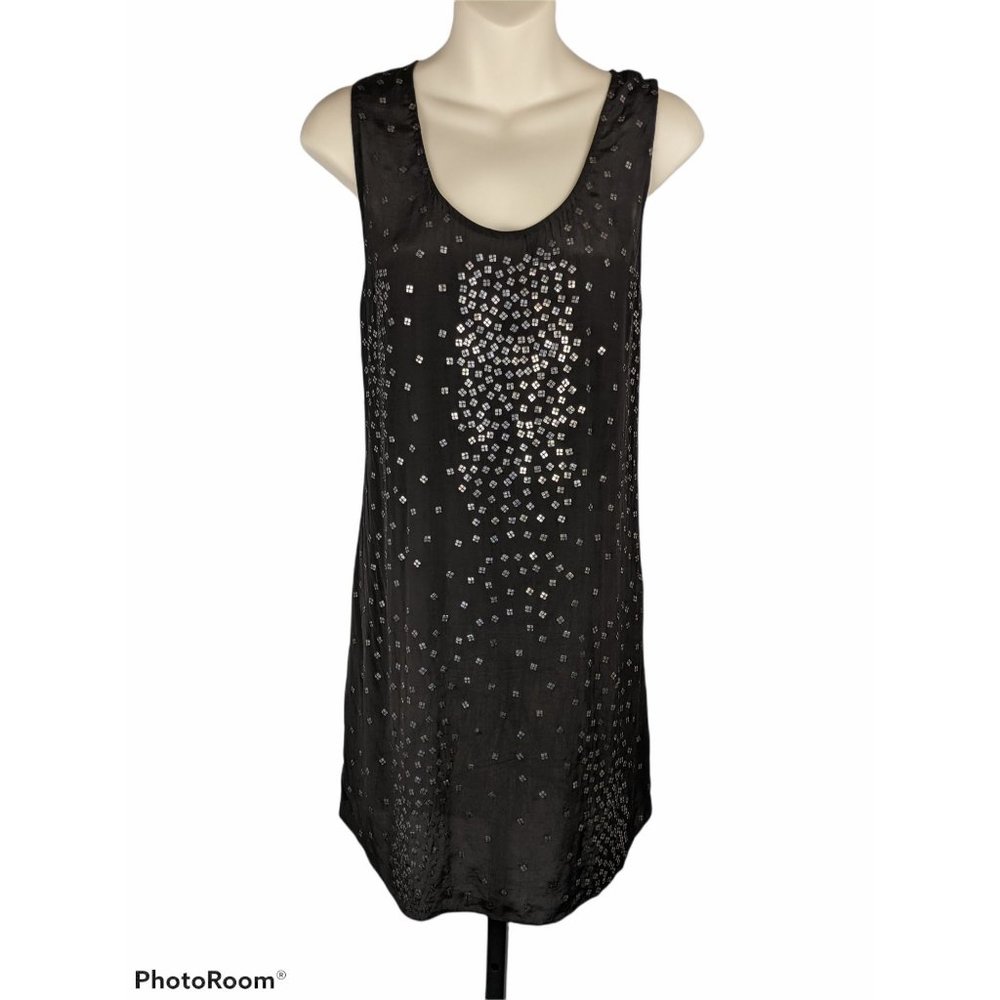 Anthropologie Plenty by Tracy Reese Black Silk Party Shift Dress M sequins NWT